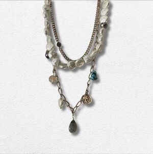Gold Plated Elegant Multi-Layer Pearl and Turquoise Necklace Park Lane Jewlery